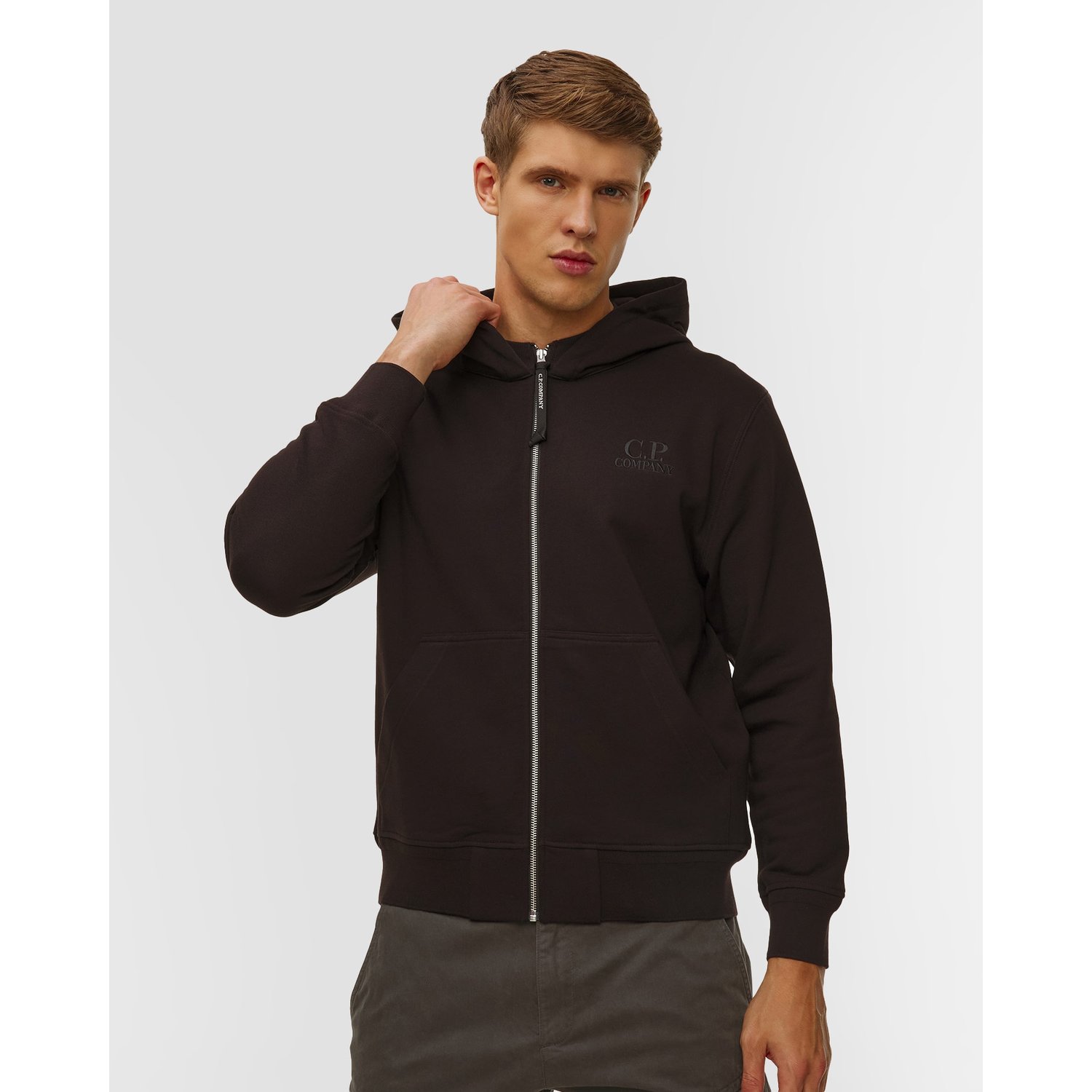 Bluza Męska C.p. Company Diagonal Raised Fleece Hooded Full Zip Sweatshirt Czarne