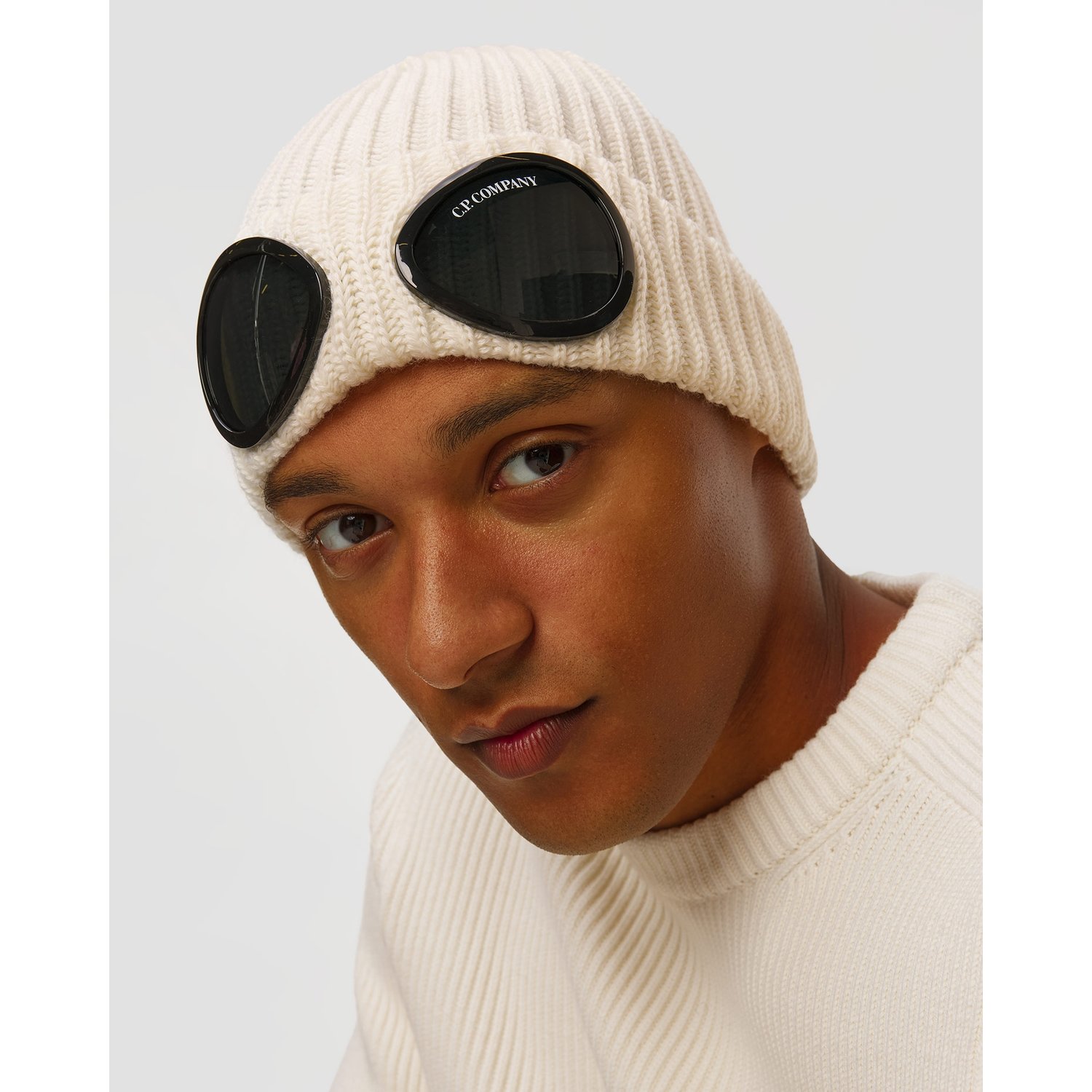 Czapka Wełniana Cp Company Google Wool Beanie Biała