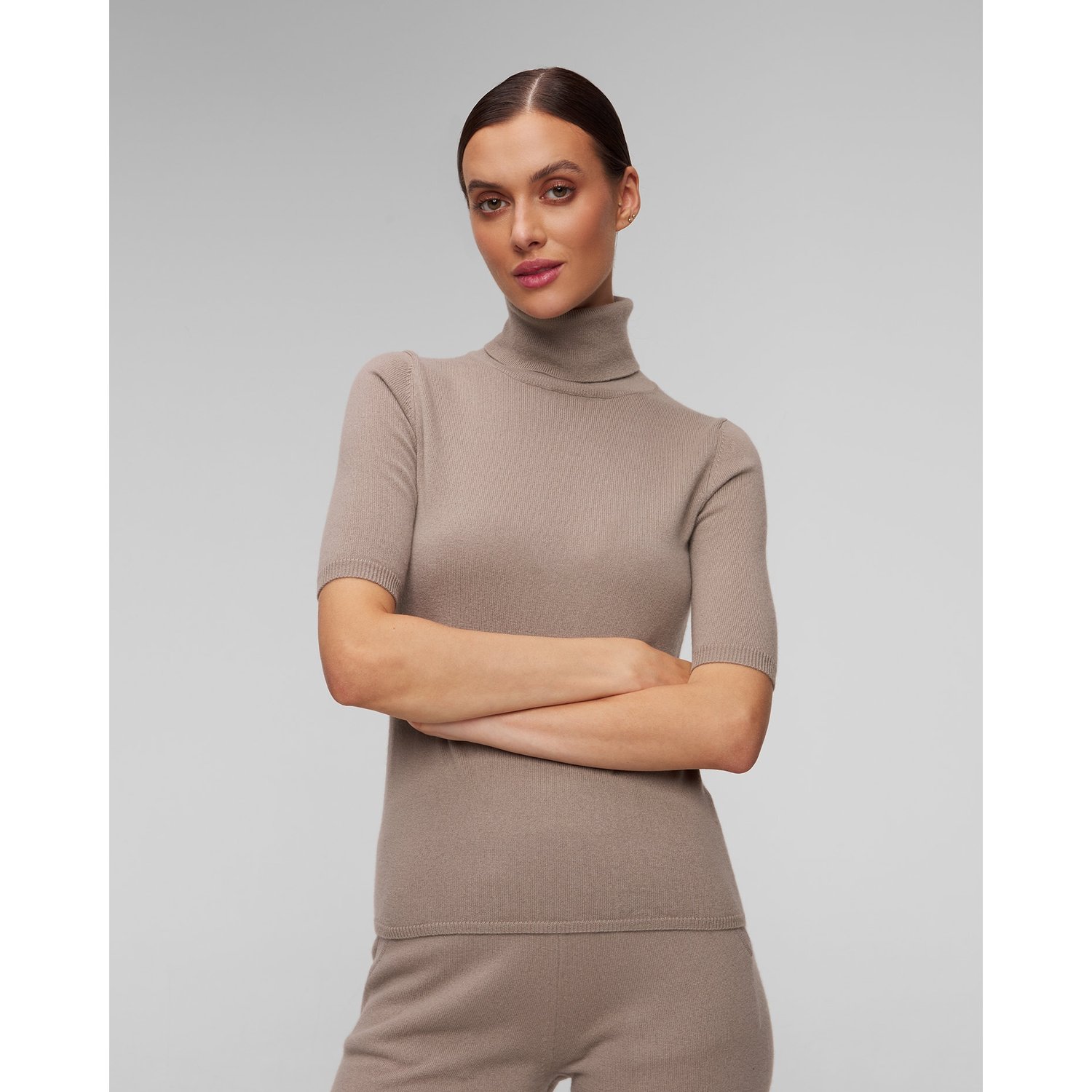 Brązowy Sweter Kaszmirowy Z Golfem Damski Allude
