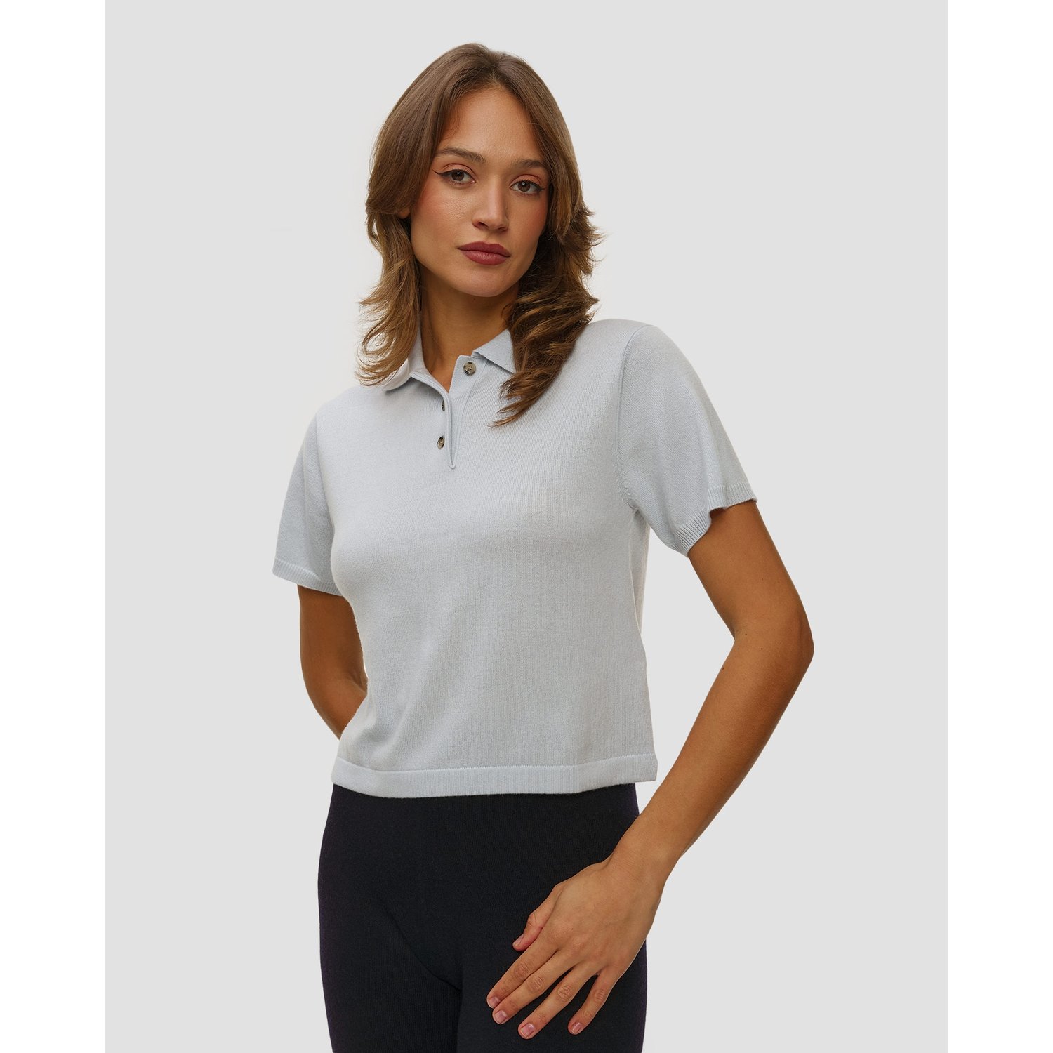 Niebieski Sweter Kaszmirowy Z Krótkim Rękawem Damski Allude