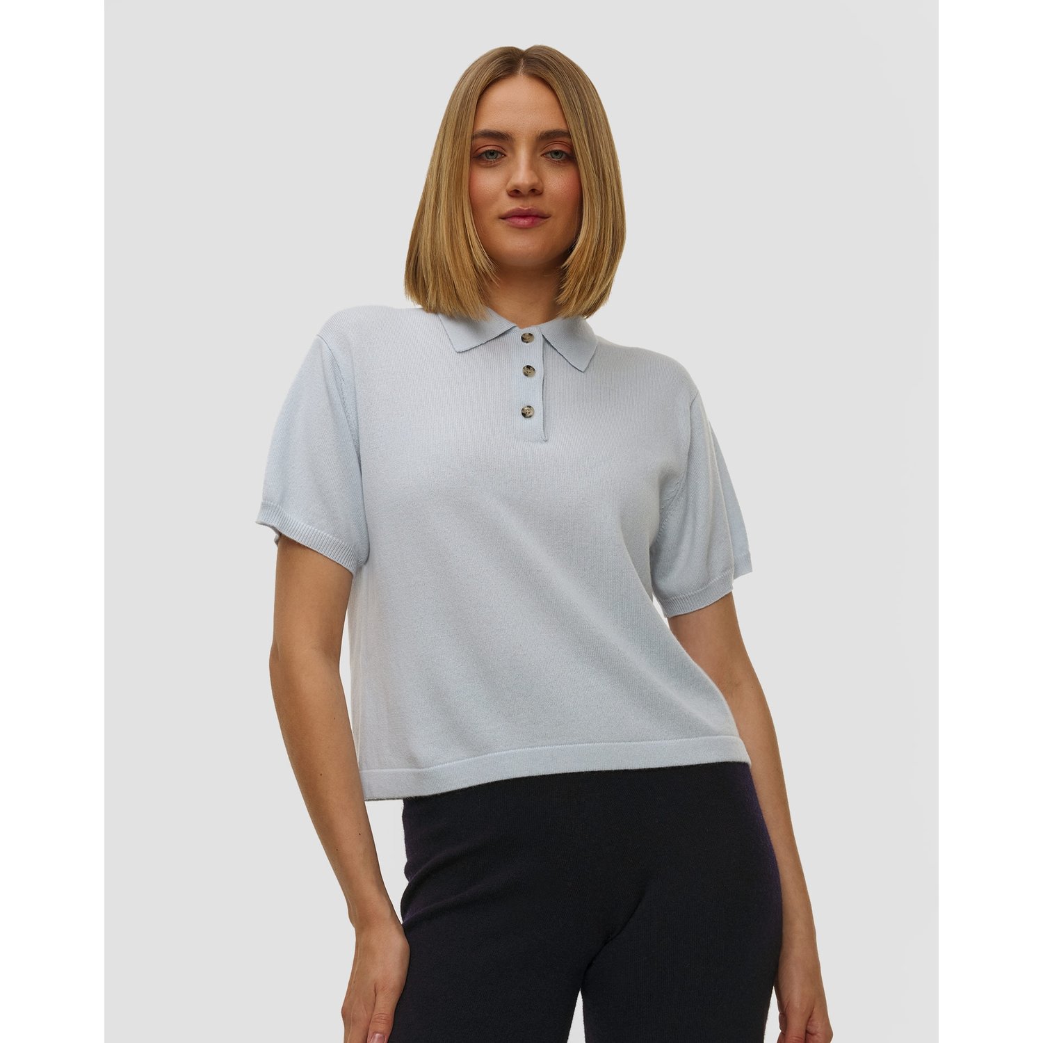 Niebieski Sweter Kaszmirowy Z Krótkim Rękawem Damski Allude