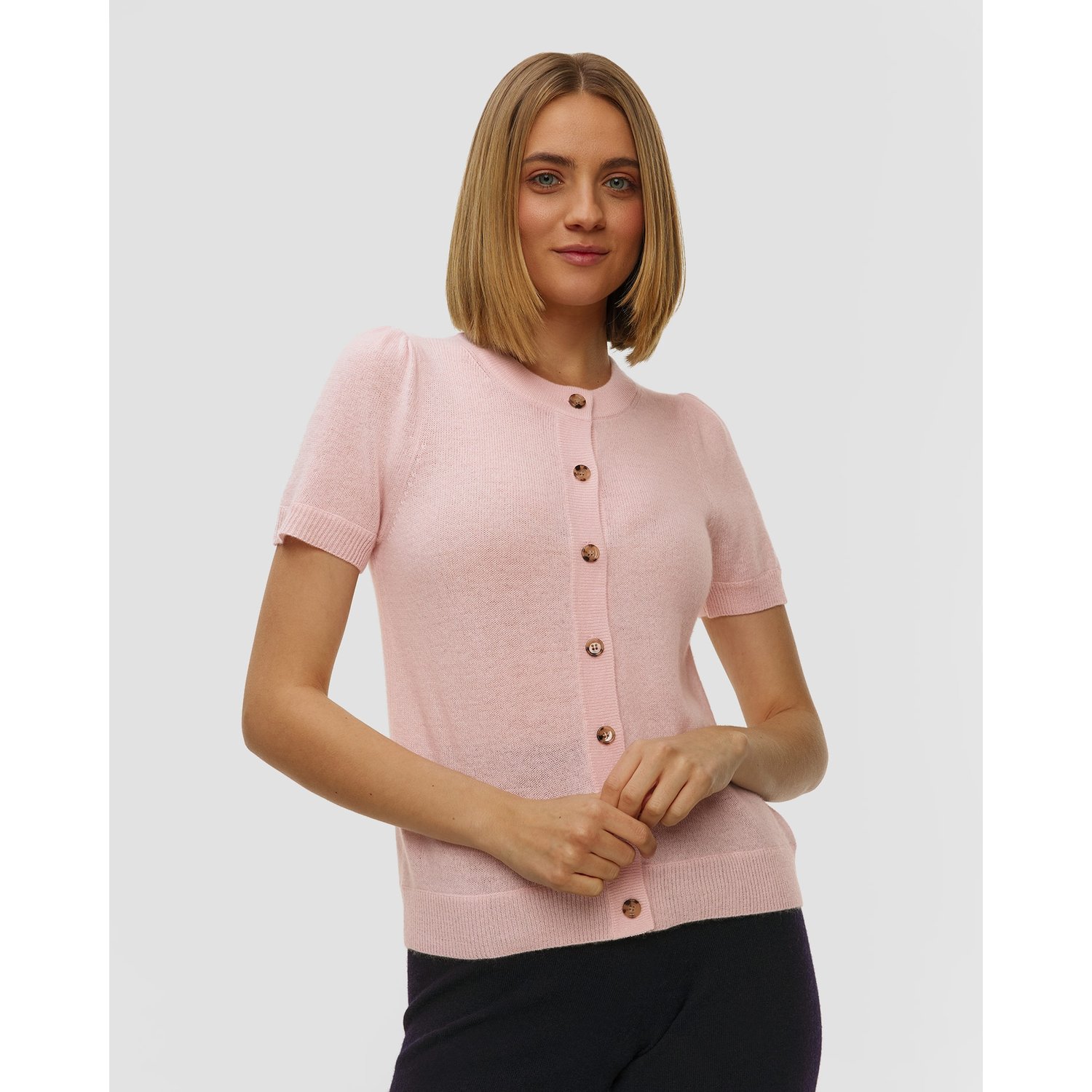 Różowy Kardigan Kaszmirowy Z Krótkim Rękawem Damski Allude