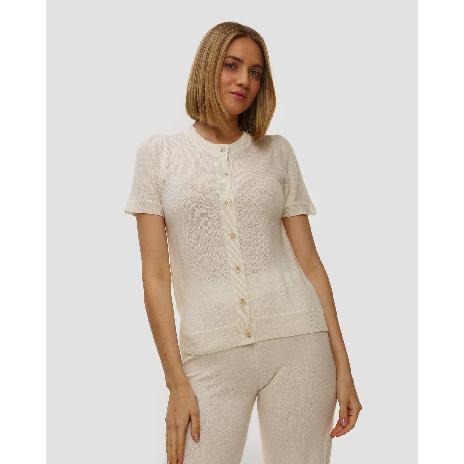 Biały Kardigan Kaszmirowy Z Krótkim Rękawem Damski Allude