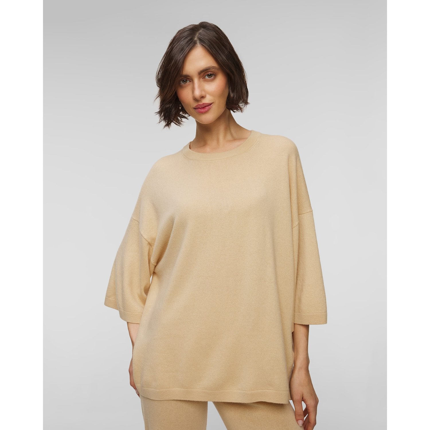 Beżowy Sweter Wełniany Damski Allude