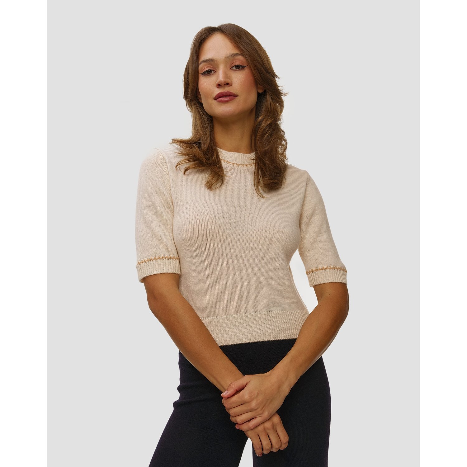 Beżowy Sweter Wełniany Damski Allude