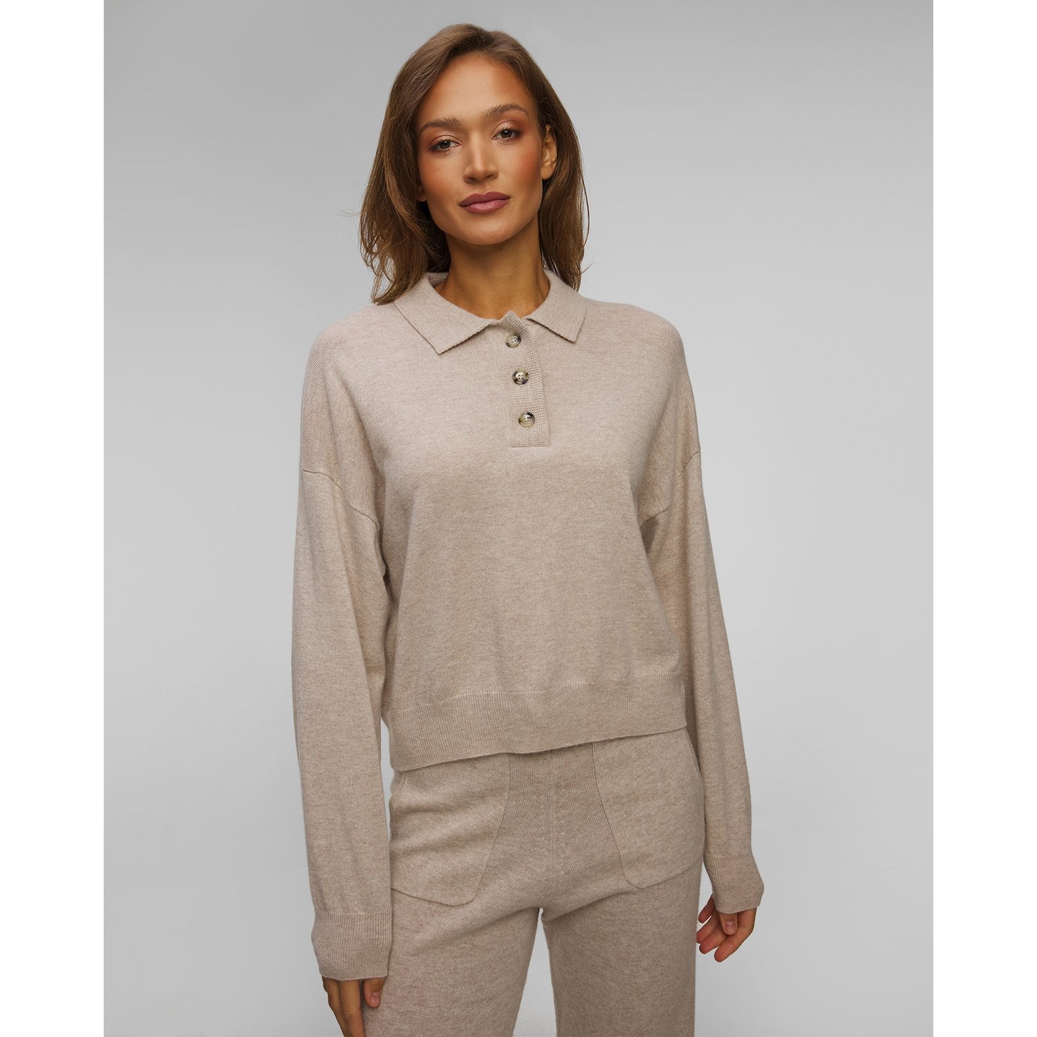 Beżowy Sweter Wełniany Damski Allude