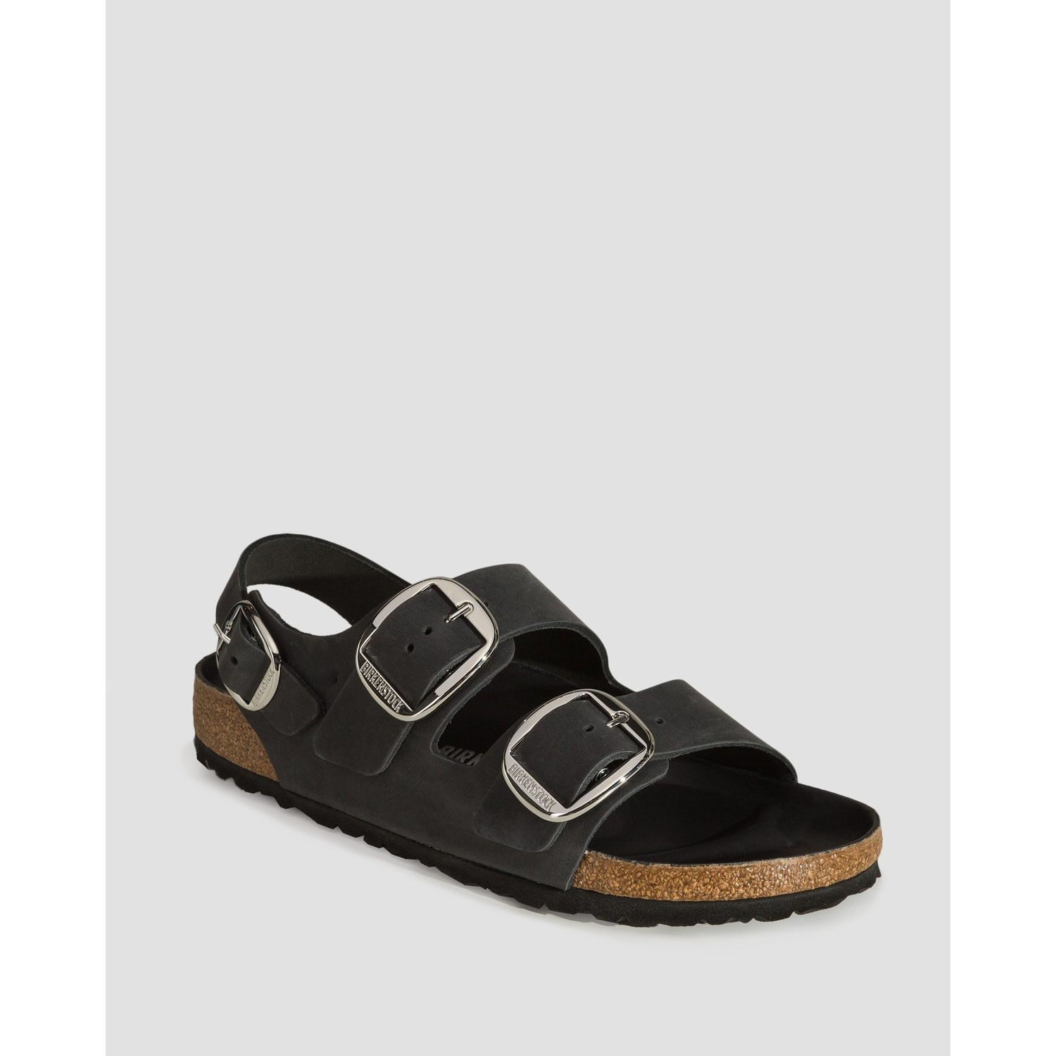 Czarne Sandały Damskie Birkenstock Milano Big Buckle Oiled Leather Narrow