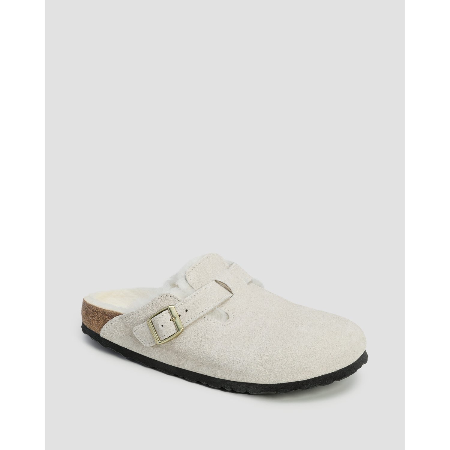 Białe Klapki Z Futerkiem Damskie Birkenstock Boston Shearling Narrow