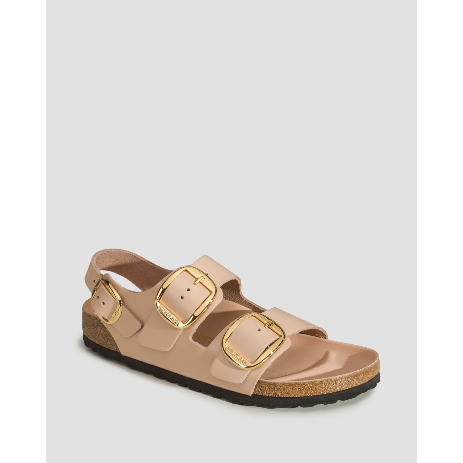 Beżowe Sandały Damskie Birkenstock Milano Big Buckle Natural Leather Patent Narrow
