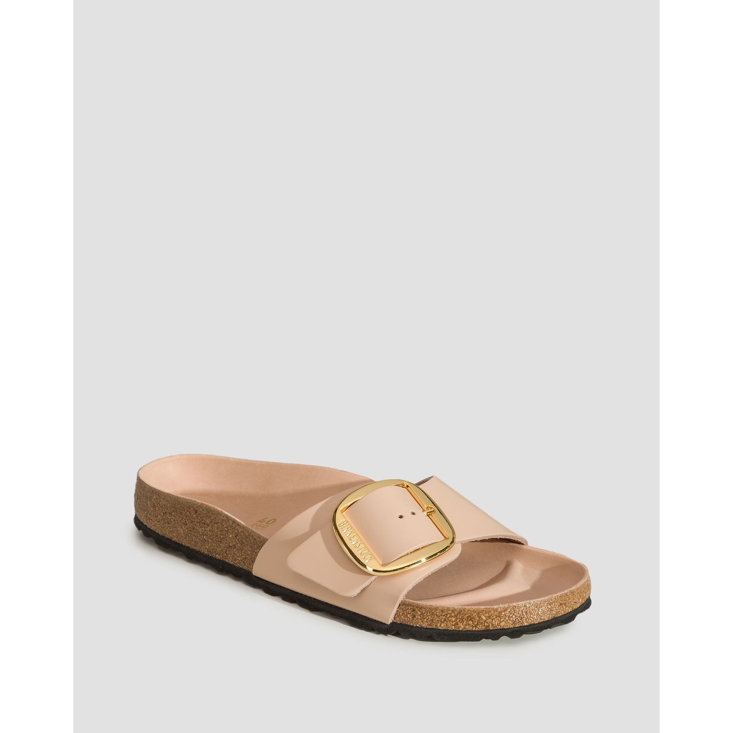 Beżowe Klapki Damskie Birkenstock Madrid Big Buckle Natural Leather Patent