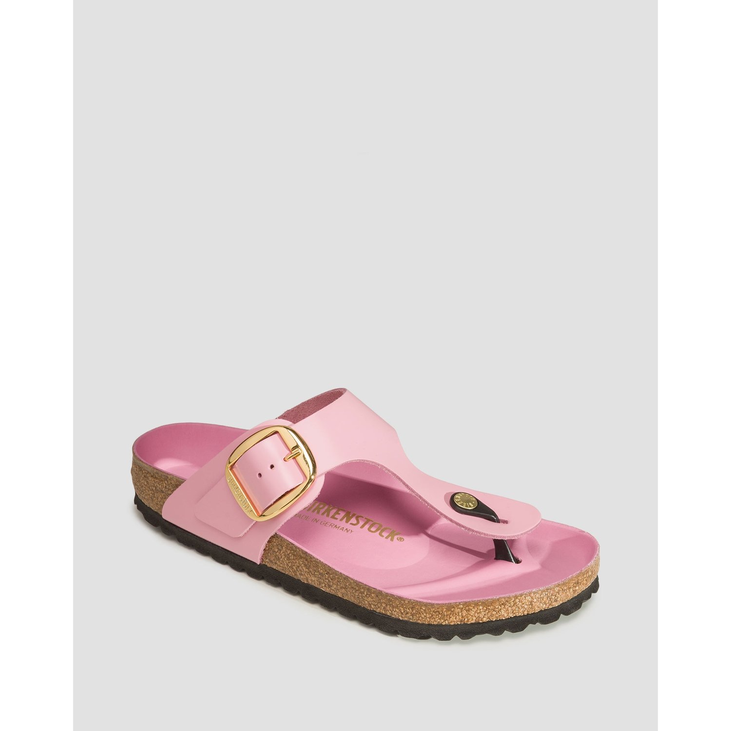Różowe Klapki Damskie Birkenstock Gizeh Big Buckle Natural Leather Patent Regular