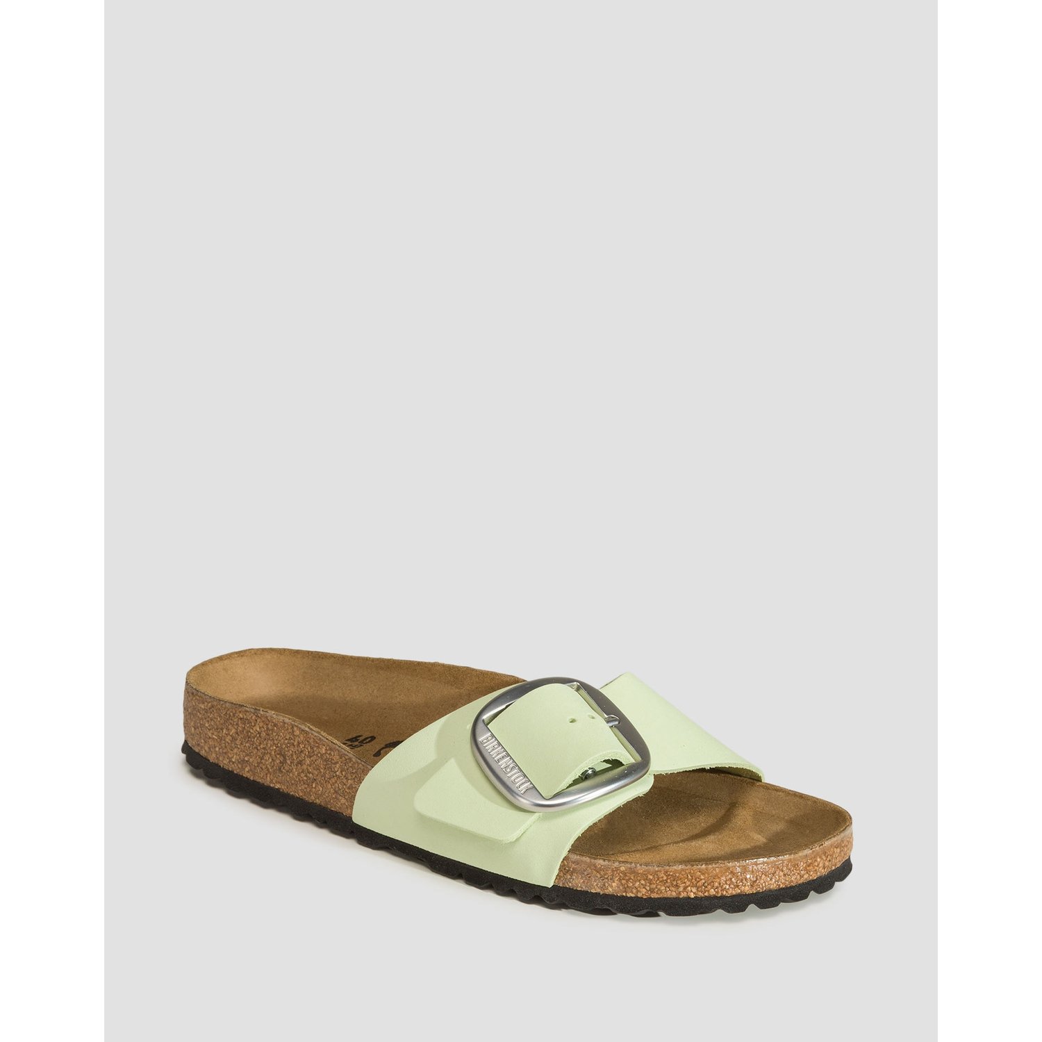 Zielone Klapki Damskie Birkenstock Madrid Big Buckle Nubuck Leather Narrow