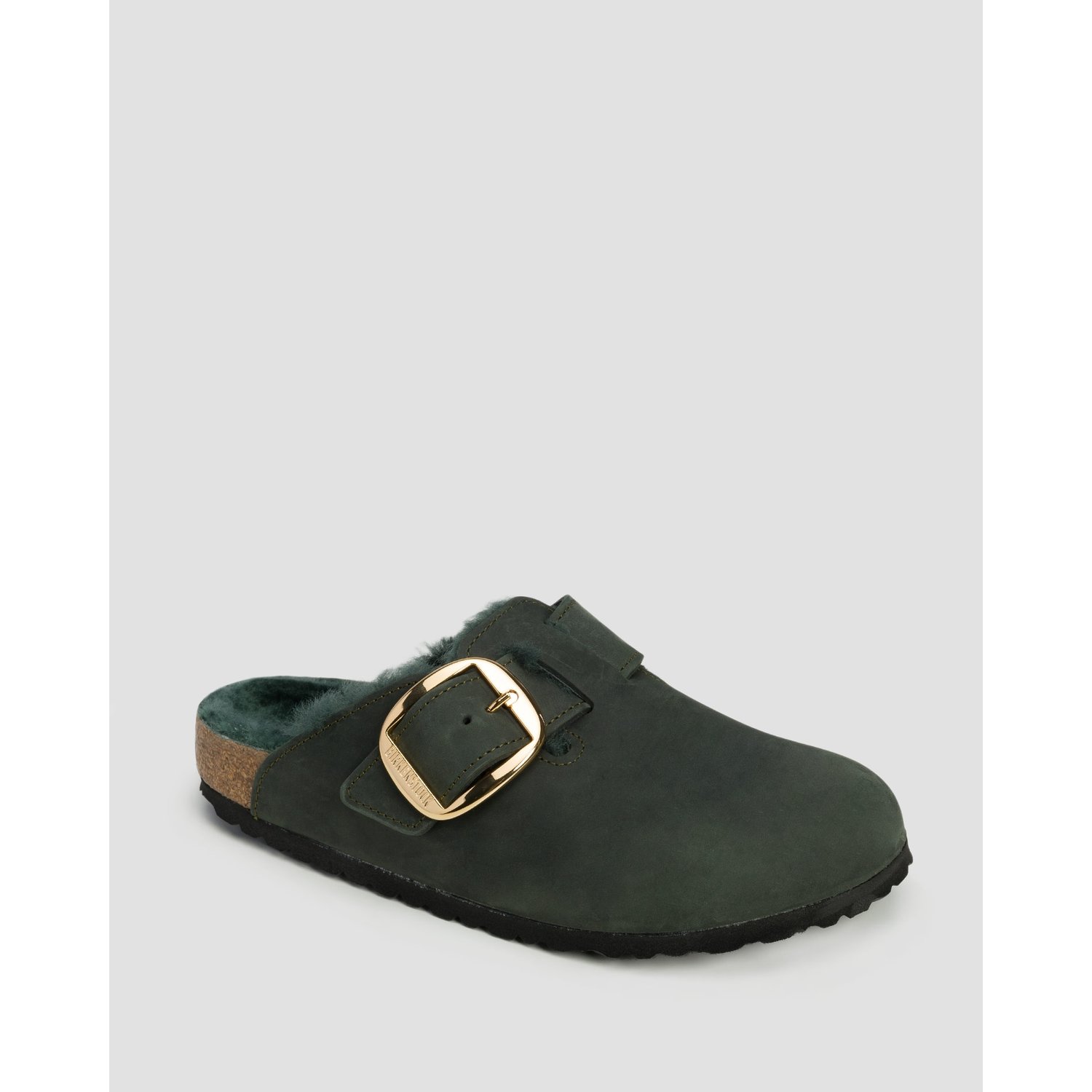 Zielone Klapki Damskie Birkenstock Boston Bb Shearling Narrow