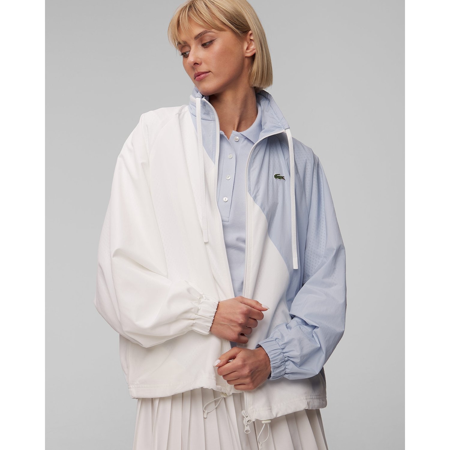 Biało-niebieska Bluza Z Kapturem Damski Lacoste Bf6949