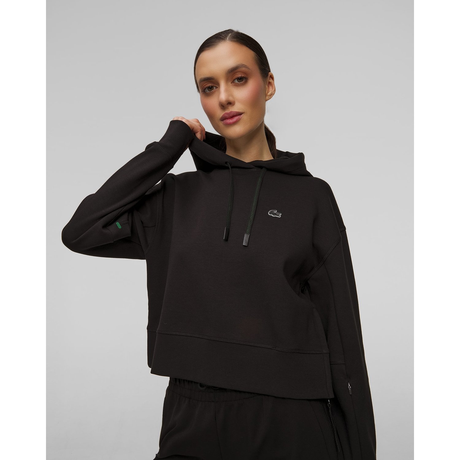 Czarna Krótka Bluza Z Kapturem Damska Lacoste Sf0281