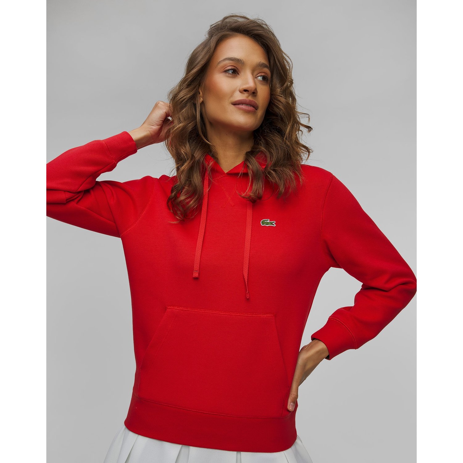 Czerwona Bluza Z Kapturem Damska Lacoste