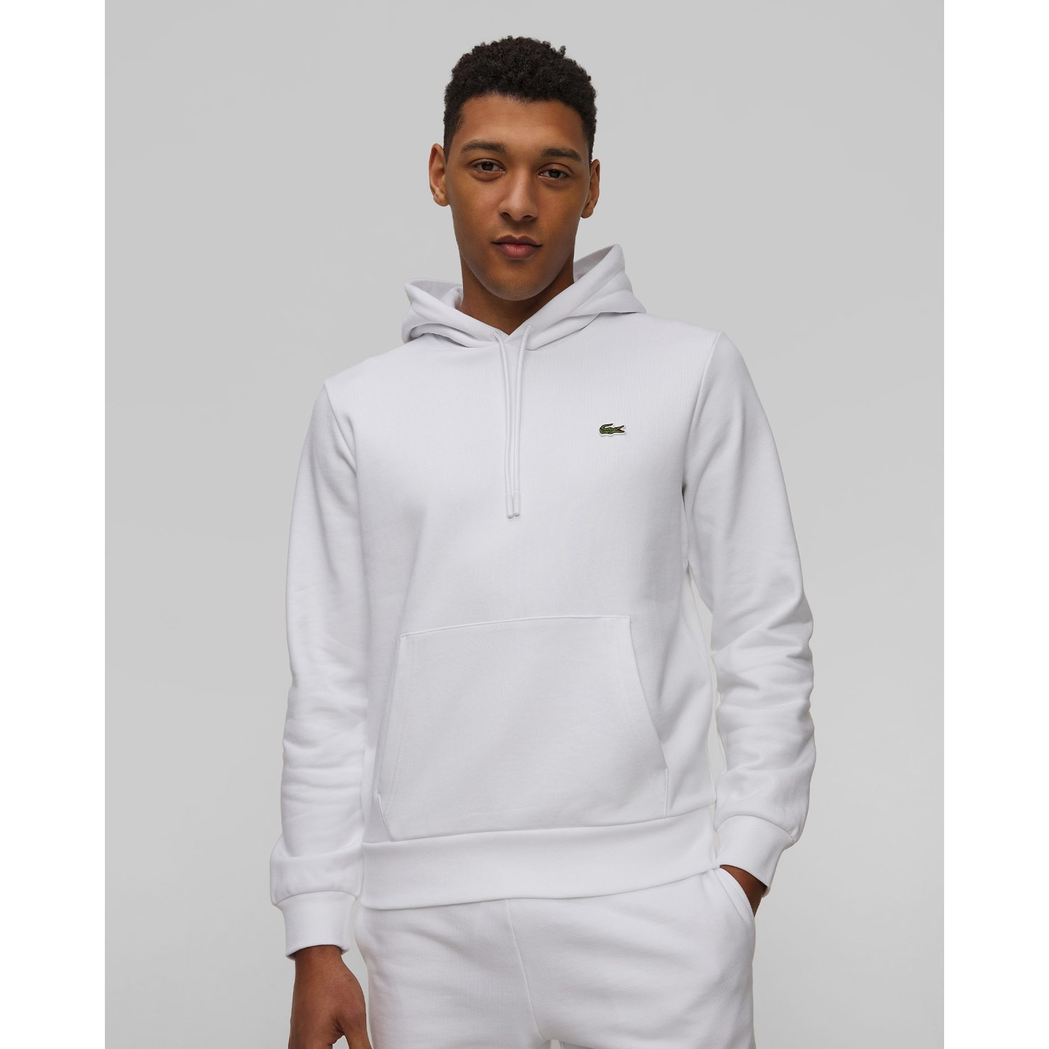 Biała Bluza Z Kapturem Męska Lacoste