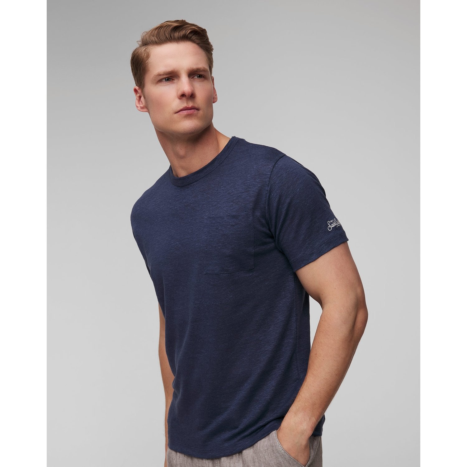 Granatowy T-shirt Lniany Męski Mc2 Saint Barth