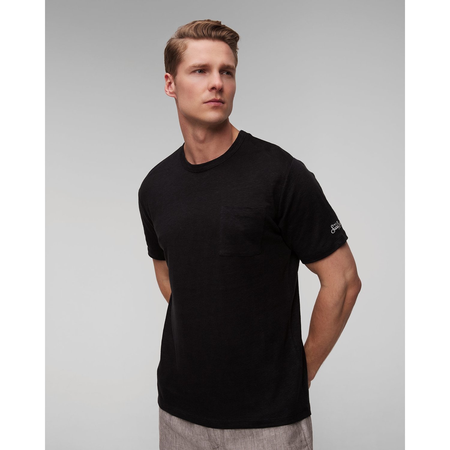 Czarny T-shirt Lniany Męski Mc2 Saint Barth