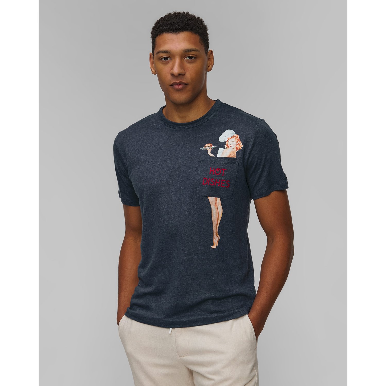 Granatowy T-shirt Lniany Męski Mc2 Saint Barth Ecstasea