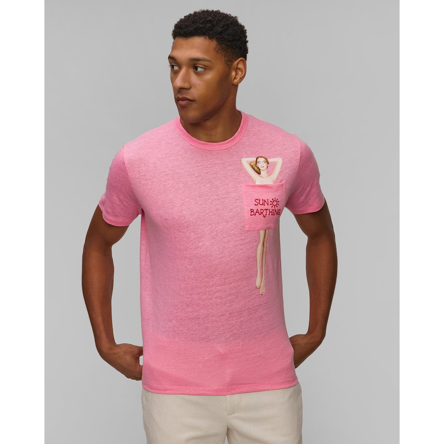 Różowy T-shirt Lniany Męski Mc2 Saint Barth Ecstasea