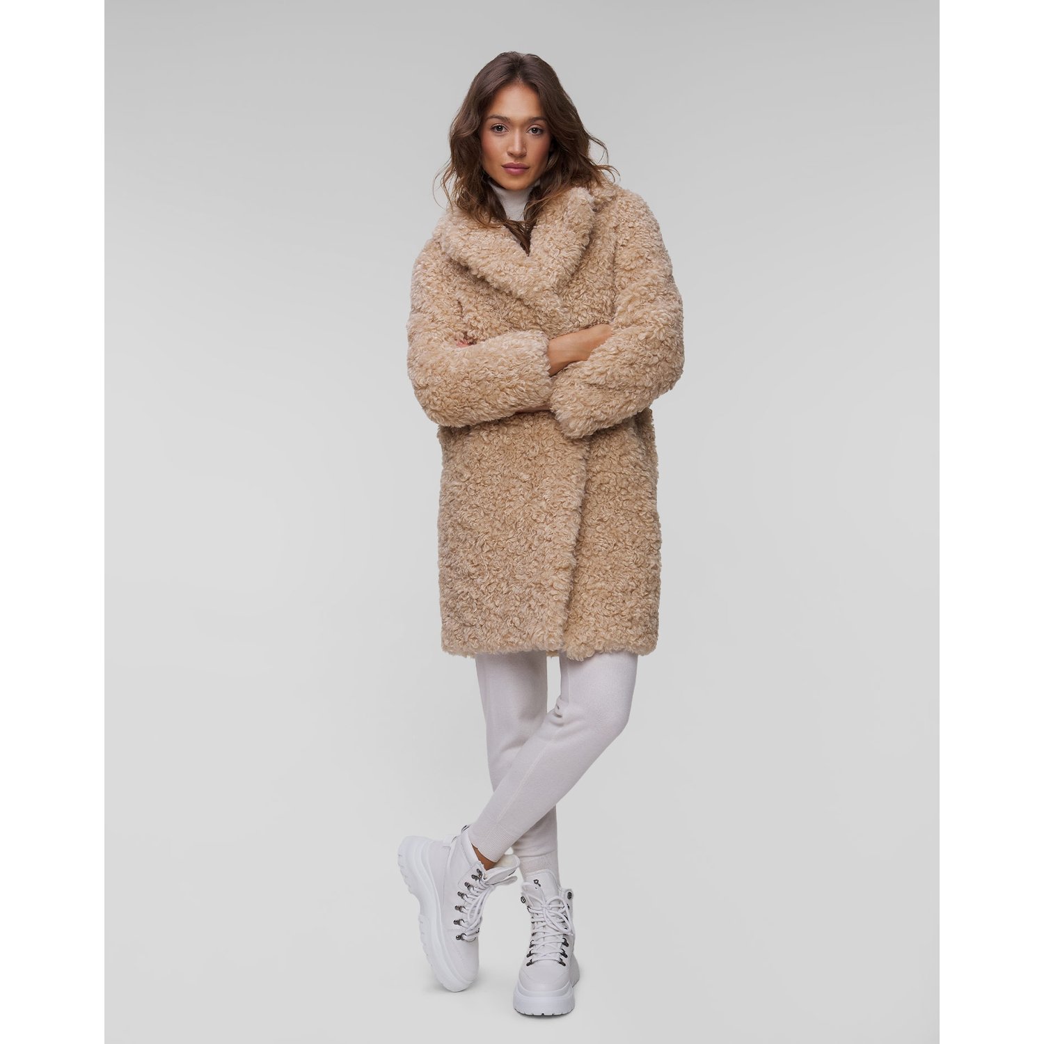 Beżowy Płaszcz Futerkowy Damski Stand Studio Camille Cocoon Coat