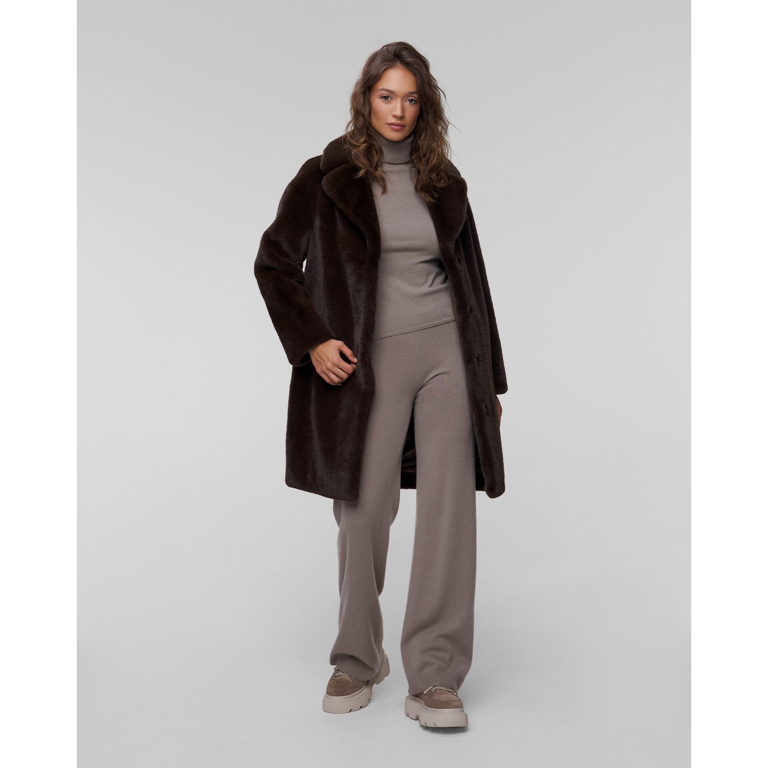 Brązowy Płaszcz Futrzany Damski Stand Studio Camille Cocoon Coat