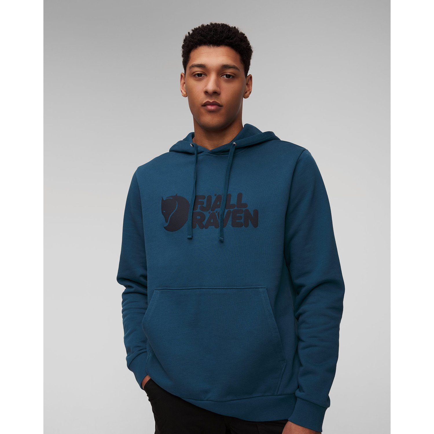 Niebieska Bluza Męska Fjallraven Logo Hoodie M