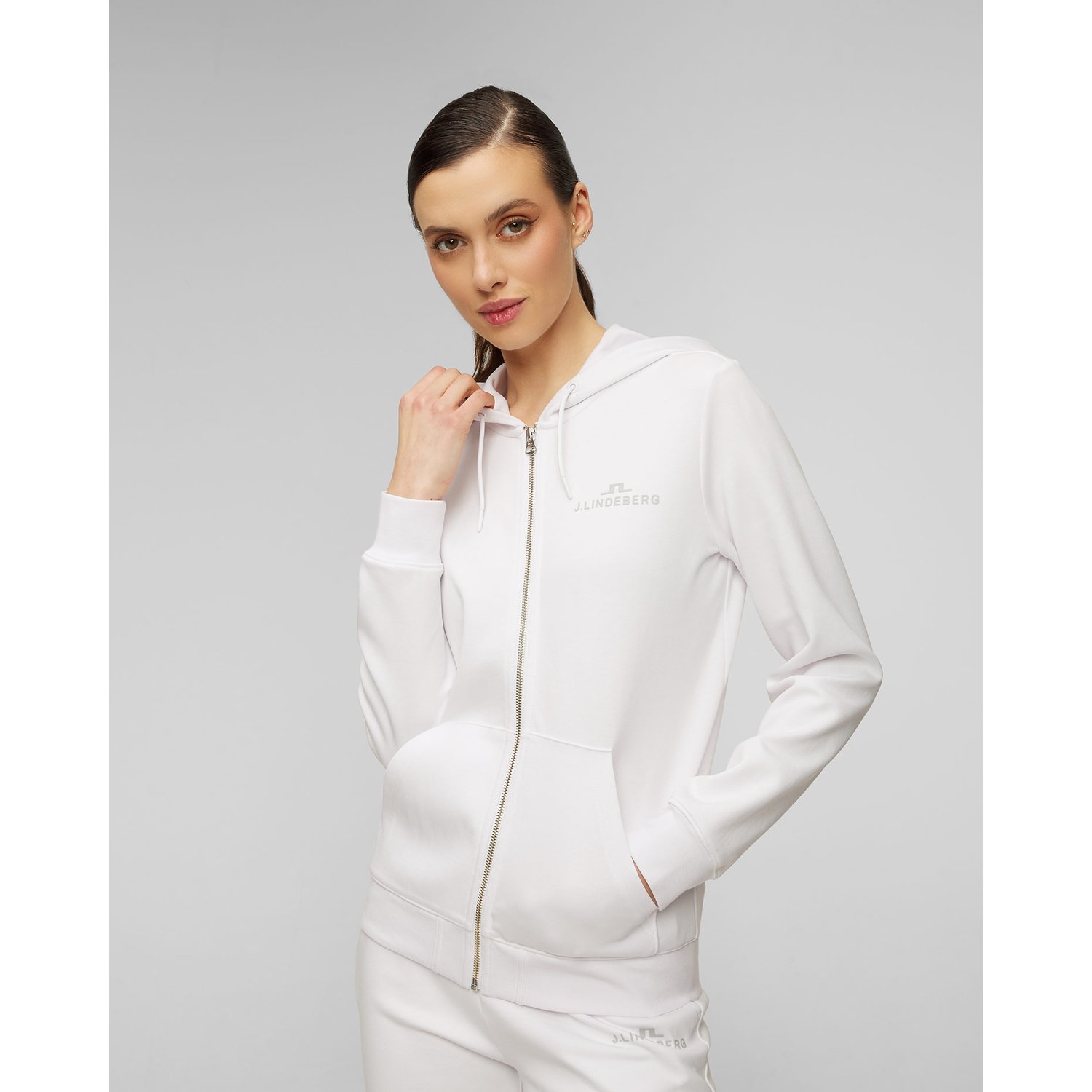 Biała Bluza Damska J.lindeberg W Alpha Zip Hood