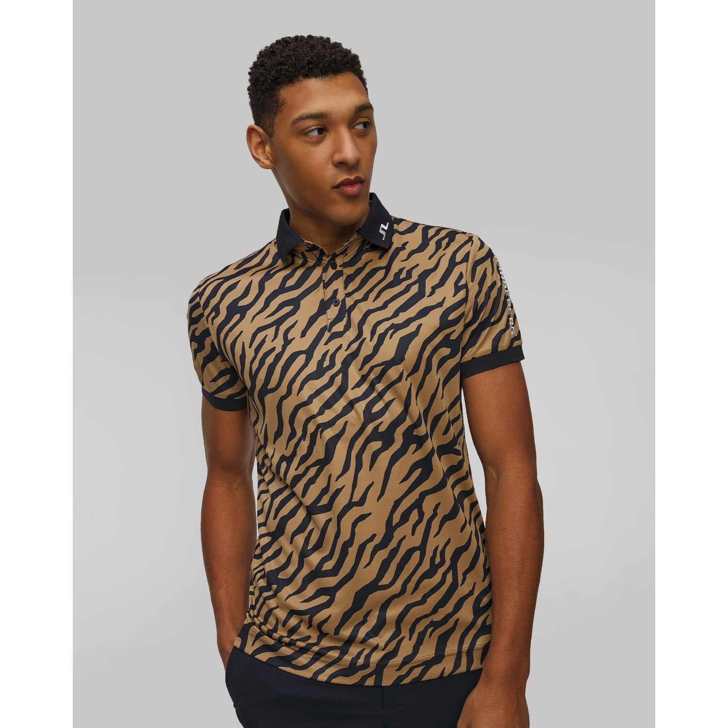 Polo Techniczne Męskie J.lindeberg Tour Tech Print Polo Złoto-czarne