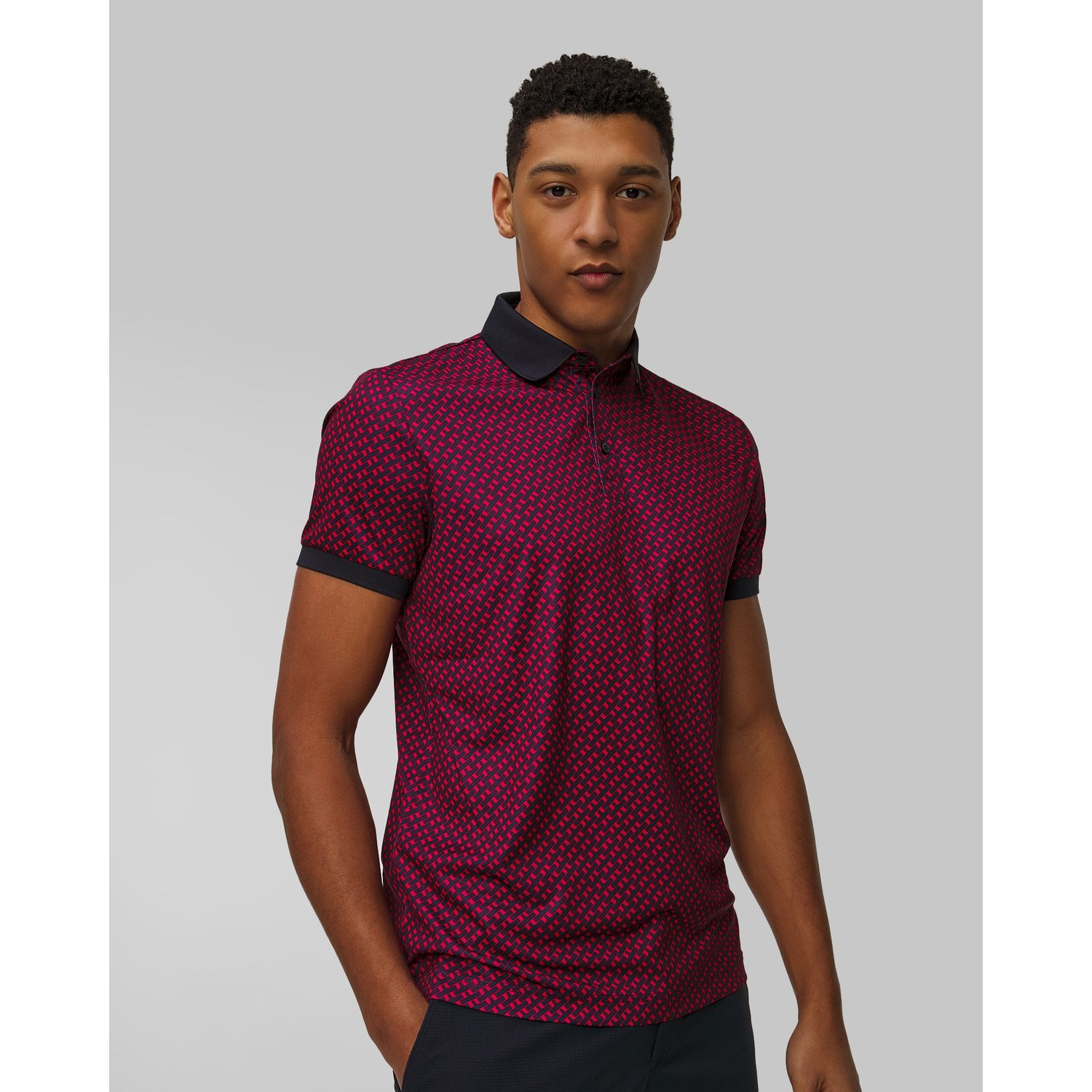 Polo Techniczne Męskie J.lindeberg Tour Tech Print Polo Czerwono-czarne