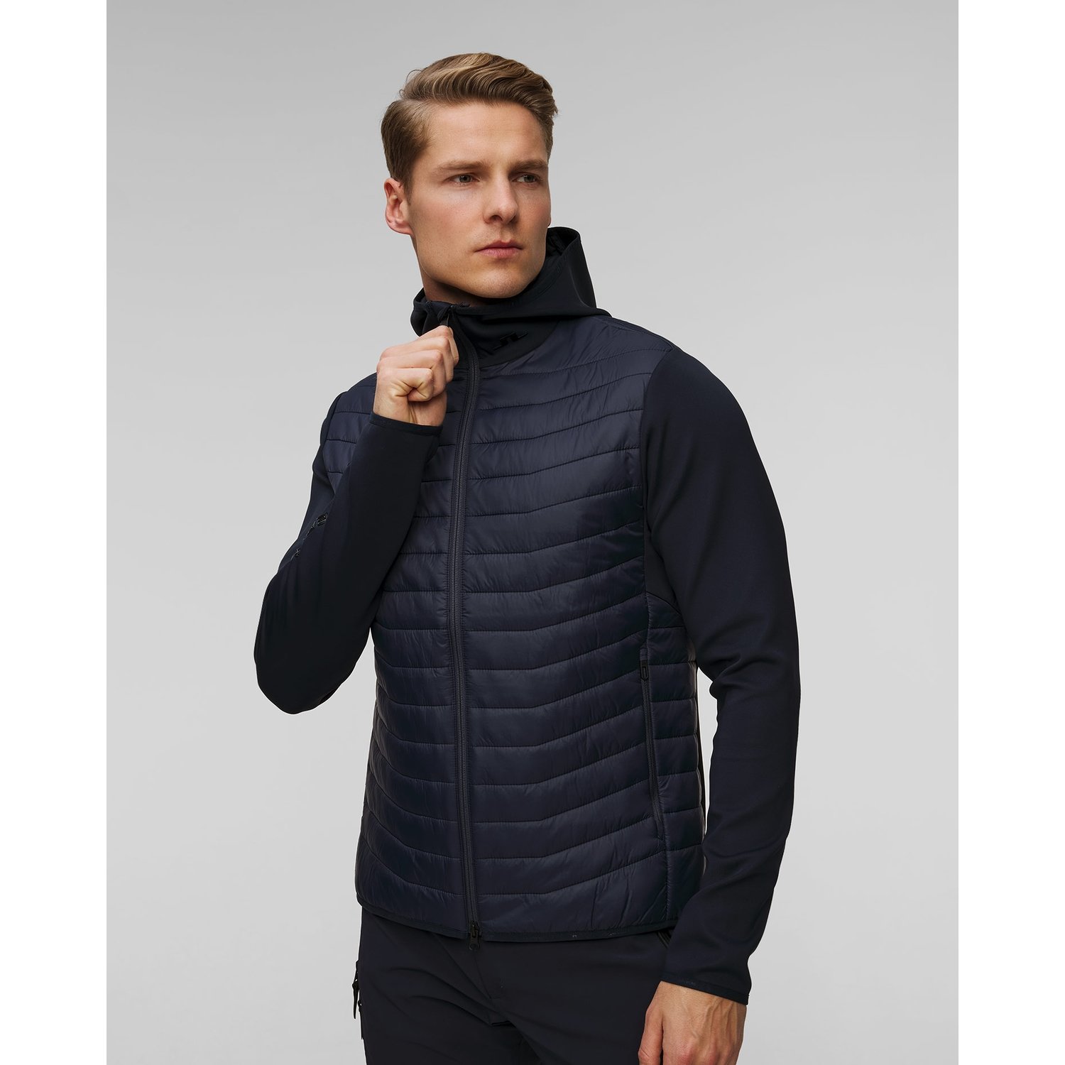 Granatowa Kurtka Hybrydowa Męska J.lindeberg Holden Quilt Hybrid Hood