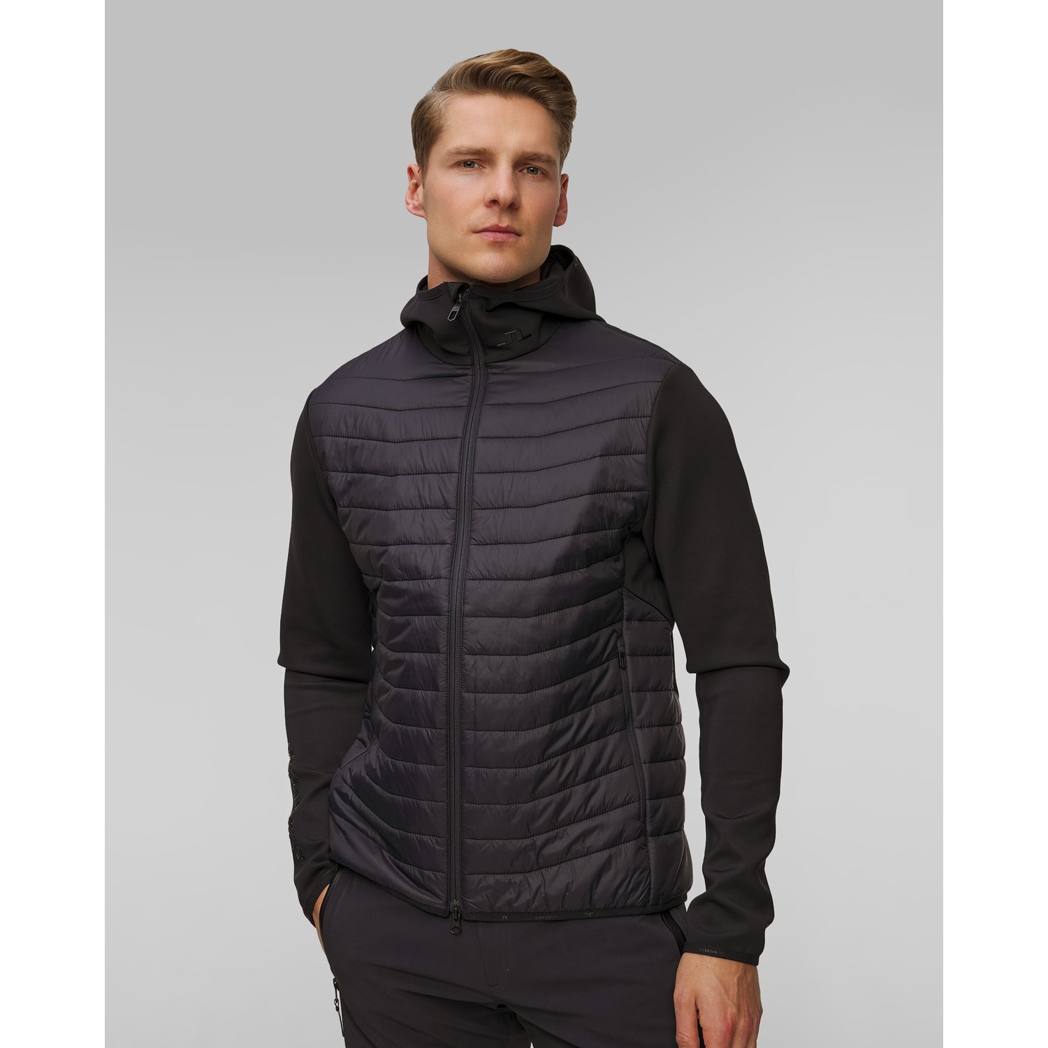 Czarna Kurtka Hybrydowa Męska J.lindeberg Holden Quilt Hybrid Hood