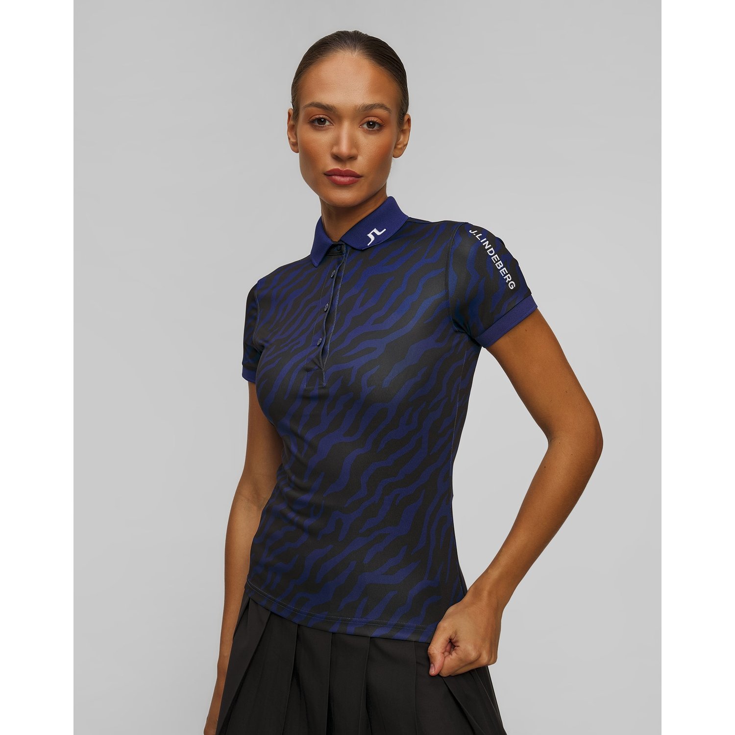 Polo Techniczne Damskie J.lindeberg Tour Tech Print Polo Granatowo-czarne