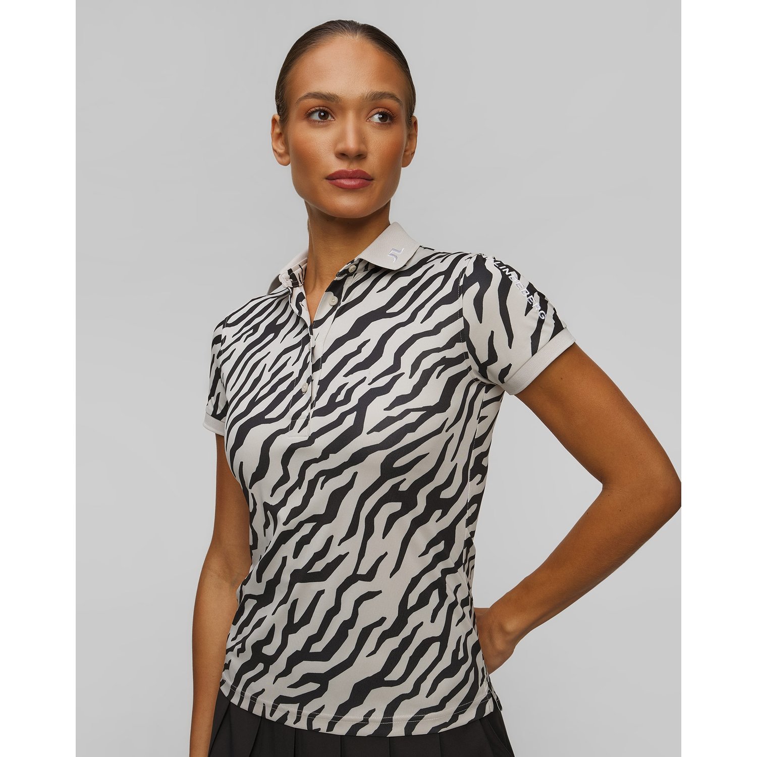 Polo Techniczne Damskie J.lindeberg Tour Tech Print Polo Biało-czarne