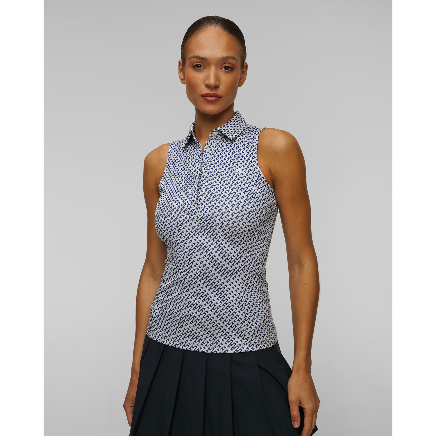 Polo Techniczne Bez Rękawów Damskie J.lindeberg Dena Print Sleeveless Top Biało-niebieskie