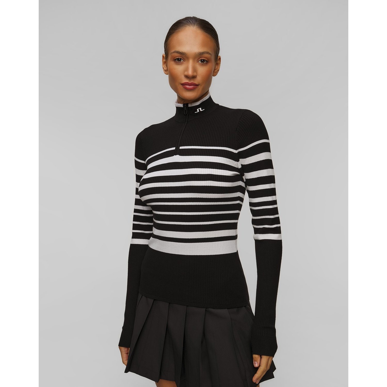 Golf Rozpinany Damski J.lindeberg Cheryl Knitted Zip Sweater Czarno-biały