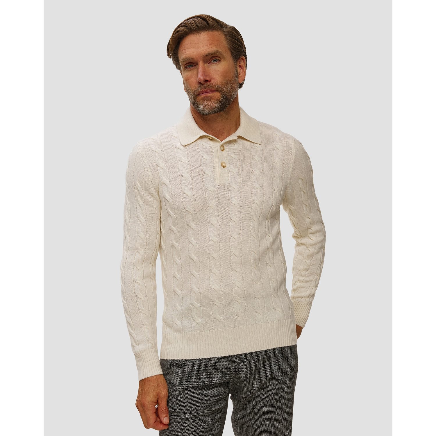 Sweter Kaszmirowy Męski Gran Sasso Polo Cable Knit
