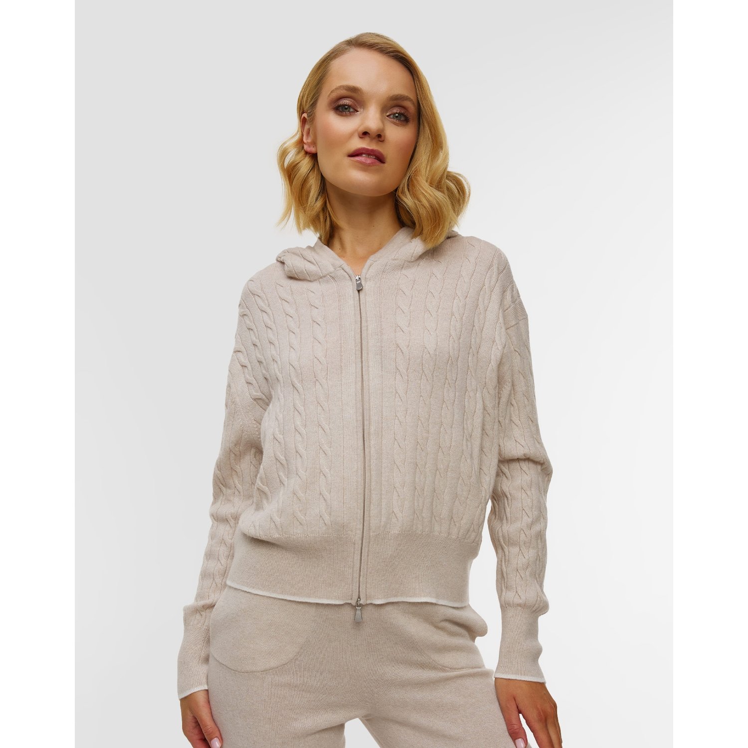 Beżowy Sweter Kaszmirowy Damski Gran Sasso