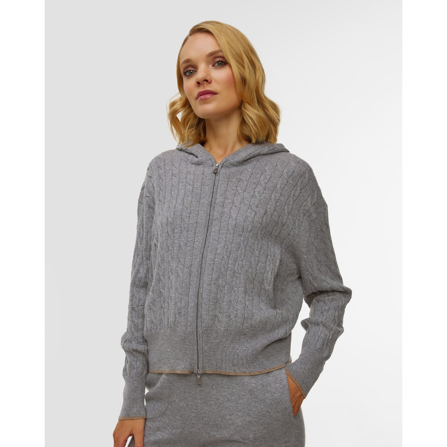 Szary Sweter Kaszmirowy Damski Gran Sasso