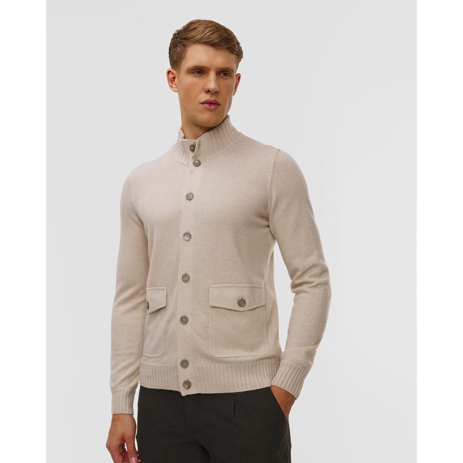 Beżowy Sweter Kaszmirowy Męski Gran Sasso