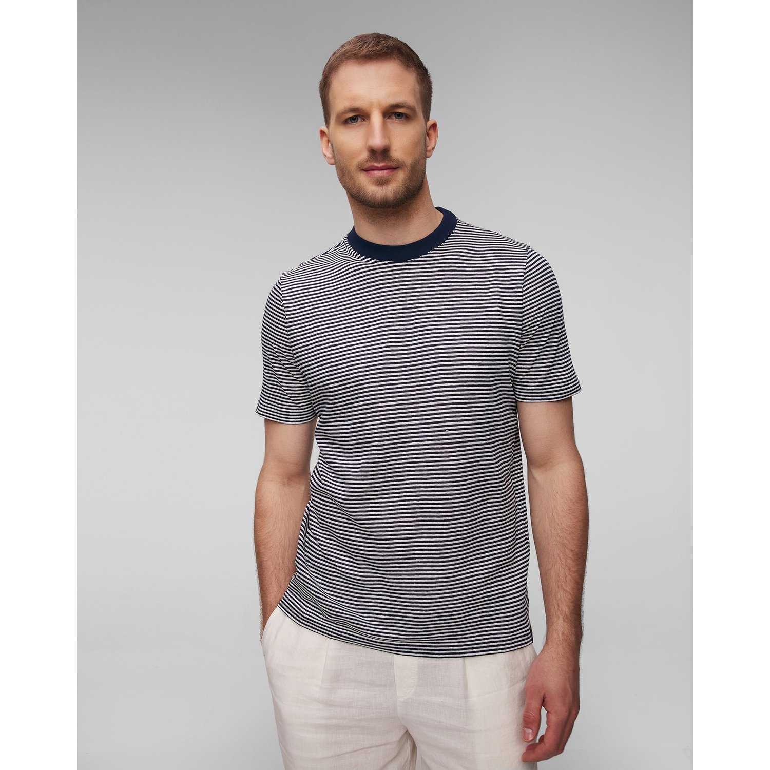 T-shirt Prążkowany Z Lnem Gran Sasso