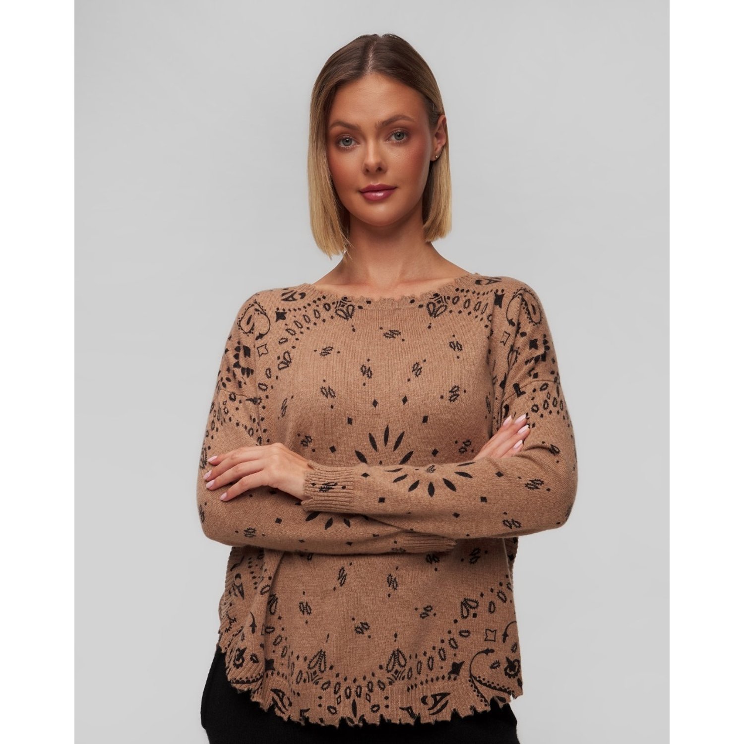 Brązowy Sweter Kaszmirowy Kujten Mela Bandana