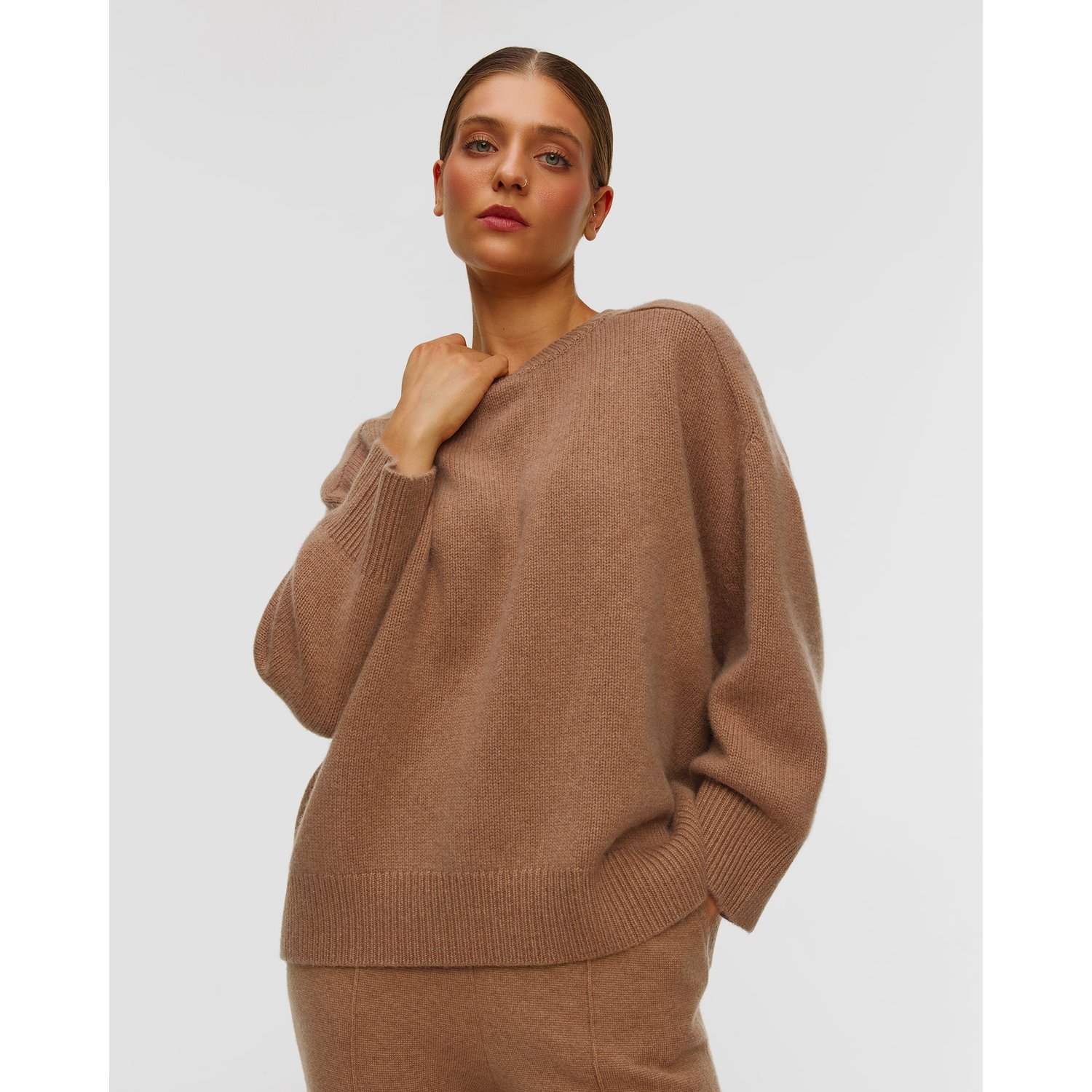 Brązowy Sweter Kaszmirowy Damski Kujten Diane