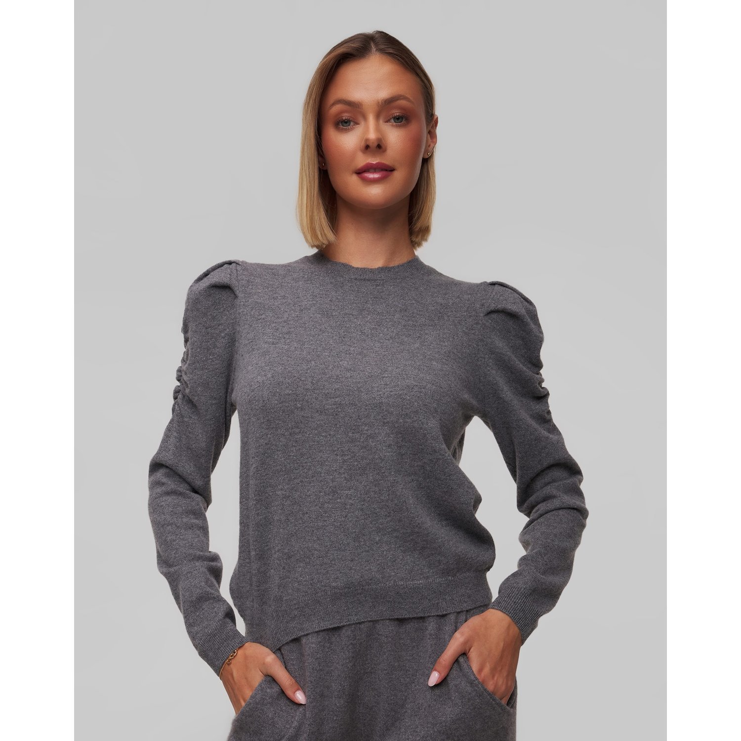 Szary Sweter Kaszmirowy Damski Kujten Naoto Round Neck
