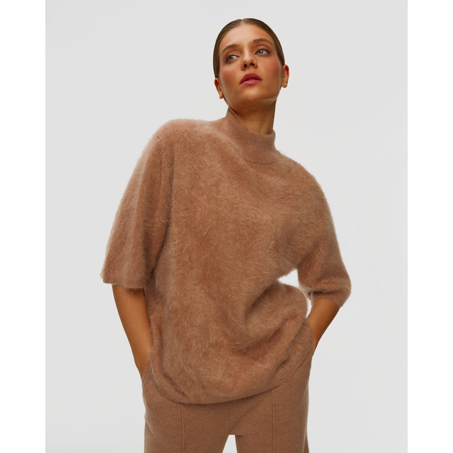 Brązowy Sweter Kaszmirowy Damski Kujten Teefu Fluffy