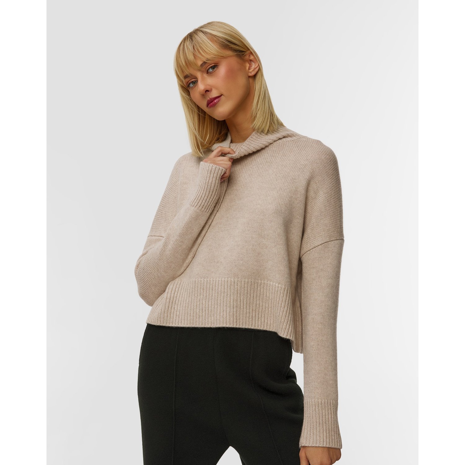 Beżowy Sweter Z Kaszmiru Damski Kujten Ulla Crop