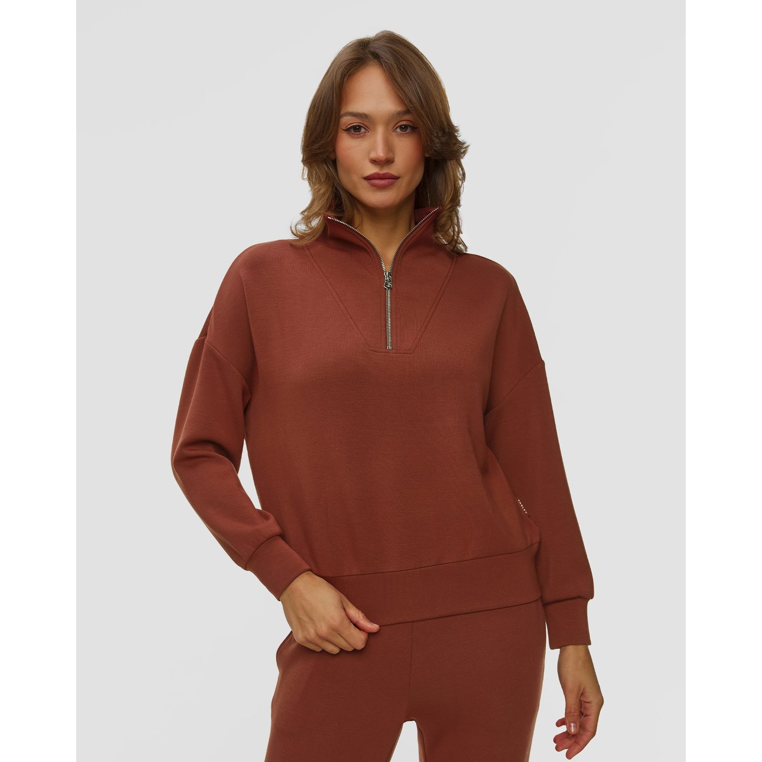Brązowa Bluza Damska Varley Hawley Half Zip Sweat