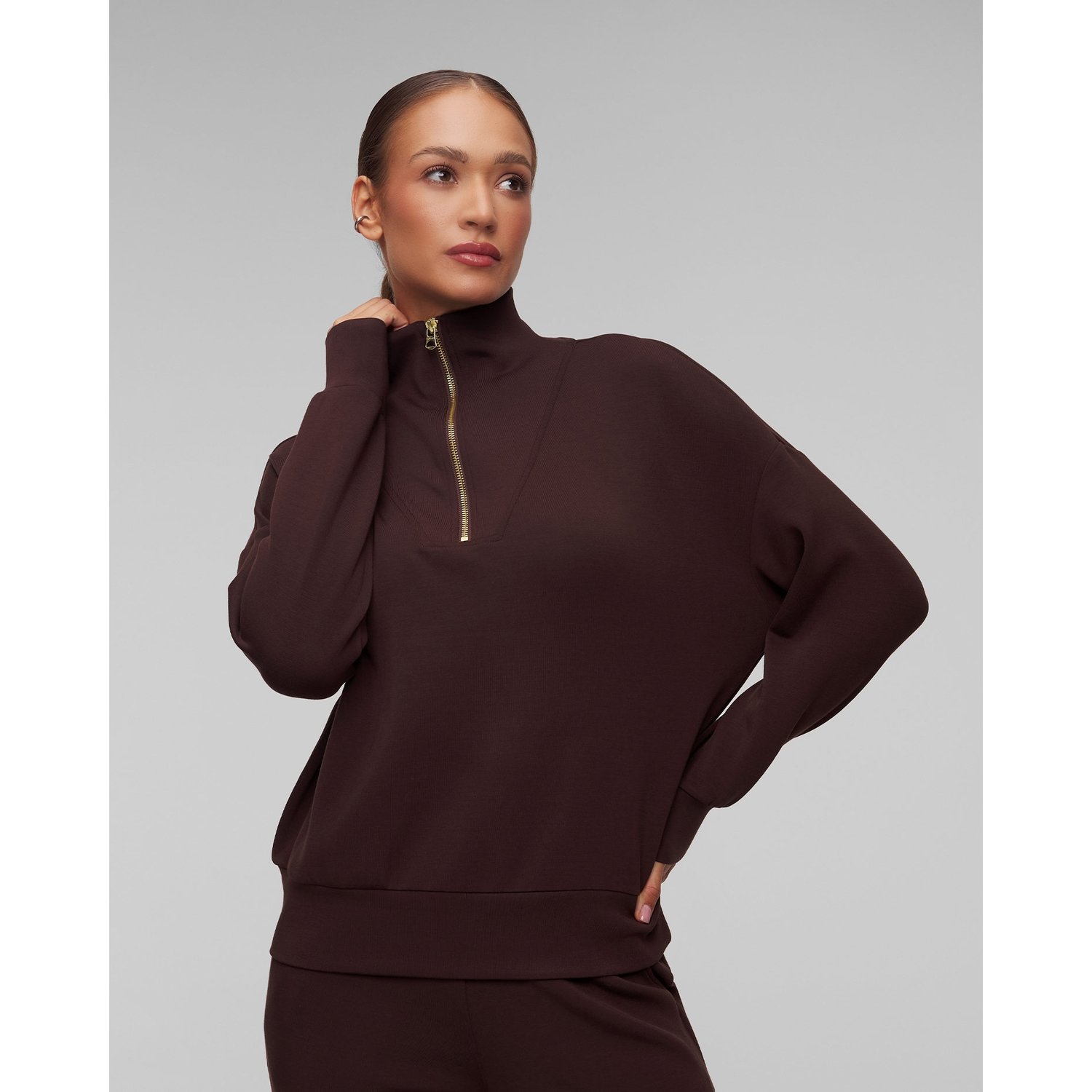 Brązowa Bluza Damska Varley Hawley Half Zip Sweat