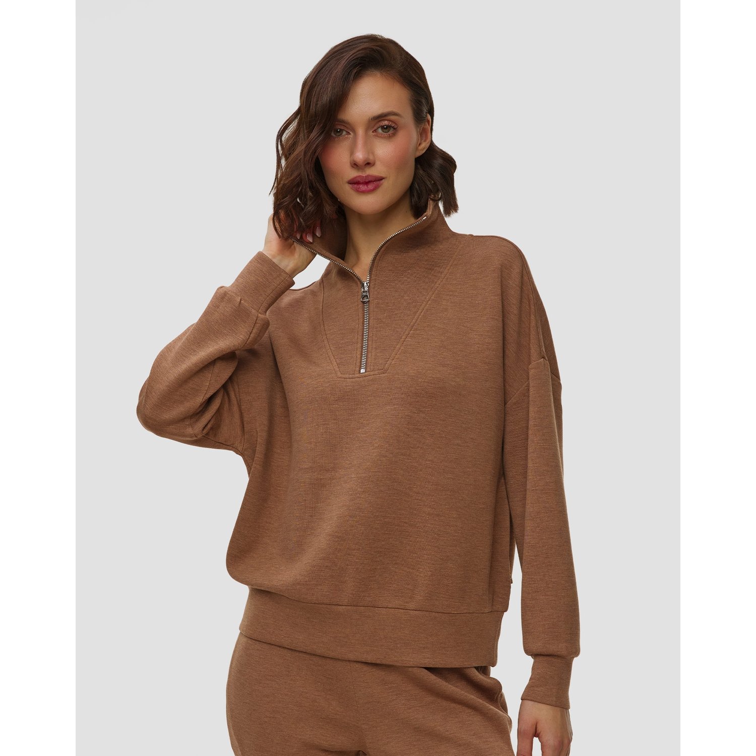 Brązowa Bluza Damska Varley Hawley Half Zip Sweat